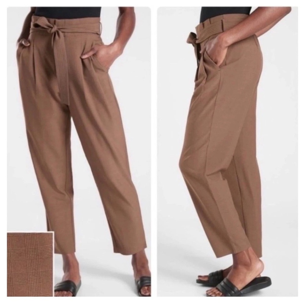 ATHLETA Women's Size 4 Skyline High Waisted Pants Brown Plaid Comfort Dress Pant